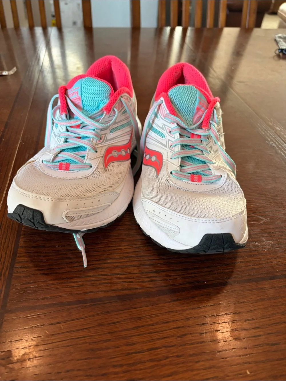 Saucony White Running Shoes with Pink & Teal Details